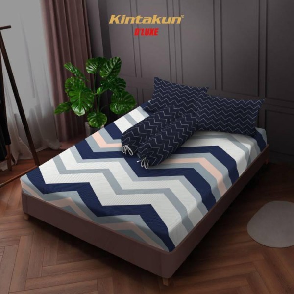Kintakun sprei flat 180x200 king marma aesthetic dluxe microtex 20 cm biru