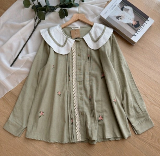 Oclo Kemeja Bordir Renda Linen