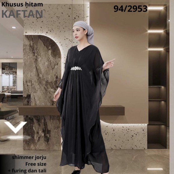 Kaftan Shimmer Bunga Hitam