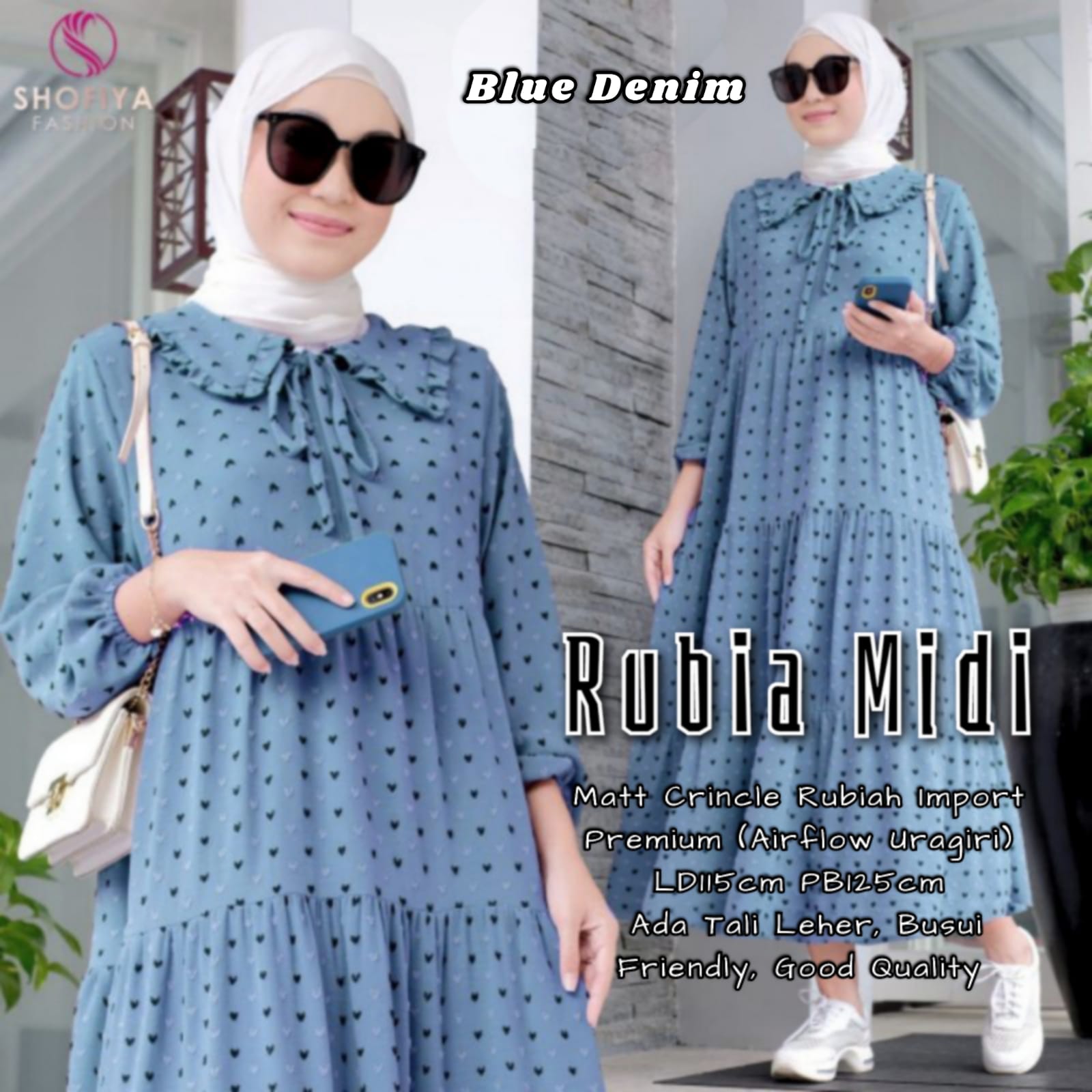 gamis RUBIA MIDI DRESS blu denim