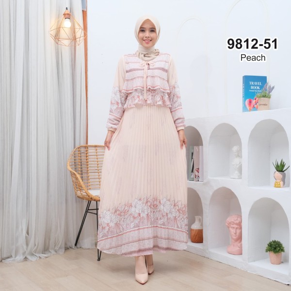 Gamis Ceruty Motif Peach