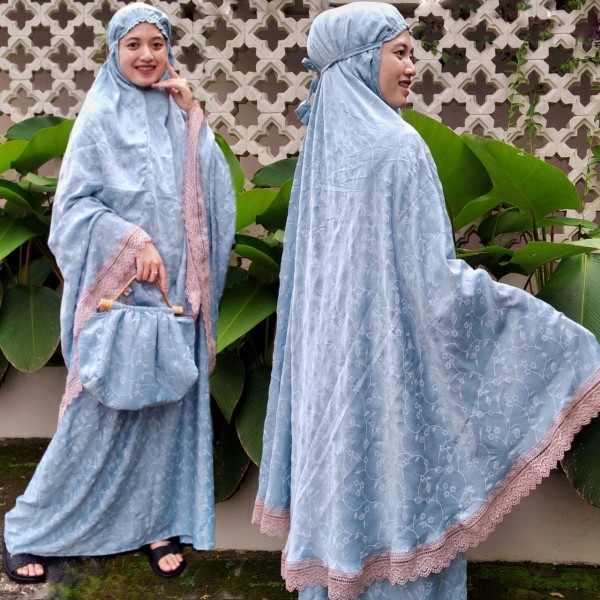 Mukena Santorini Bunga (Biru Muda)